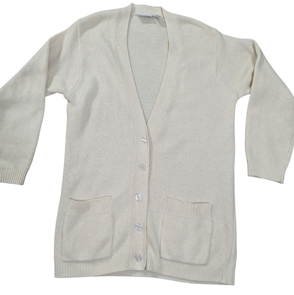 Vintage Nordstrom Town Square Lambswool Angora Cardigan Sweater Beige S - Picture 10 of 11